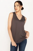 Sleeveless V-Neck Top with Shirttail Hem