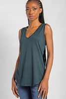 Sleeveless V-Neck Top with Shirttail Hem