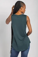 Sleeveless V-Neck Top with Shirttail Hem