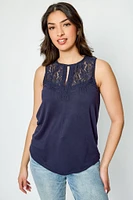 Sleeveless Top with Lace Trim