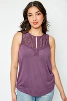 Sleeveless Top with Lace Trim
