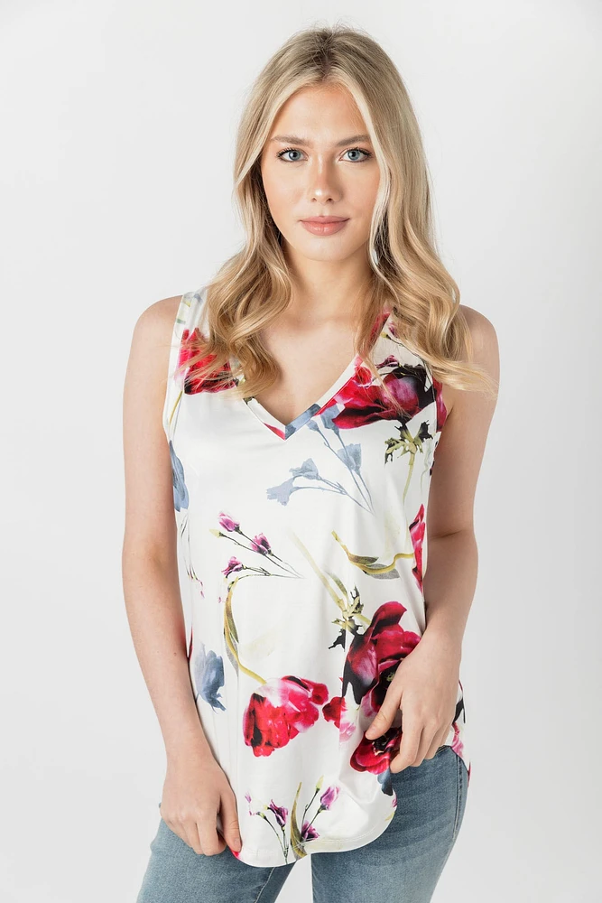 Floral Sleeveless V-Neck Top