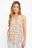 Sleeveless Ditsy Print V-Neck Top