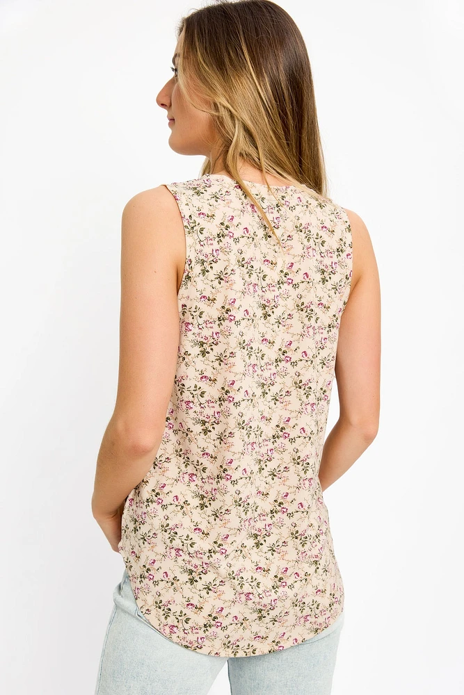 Sleeveless Ditsy Print V-Neck Top