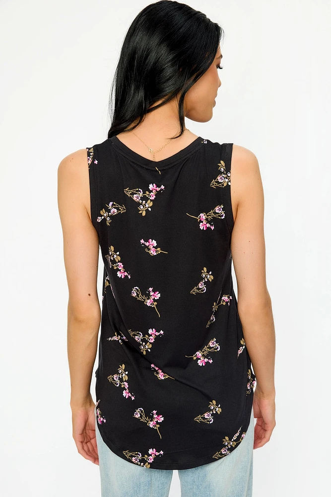 Small Floral Brushed Sleeveless V-Neck Top