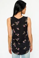 Small Floral Brushed Sleeveless V-Neck Top