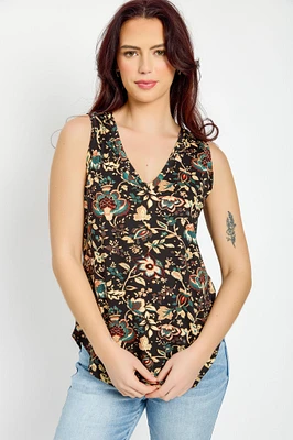 Boho Floral Sleeveless V-Neck Top