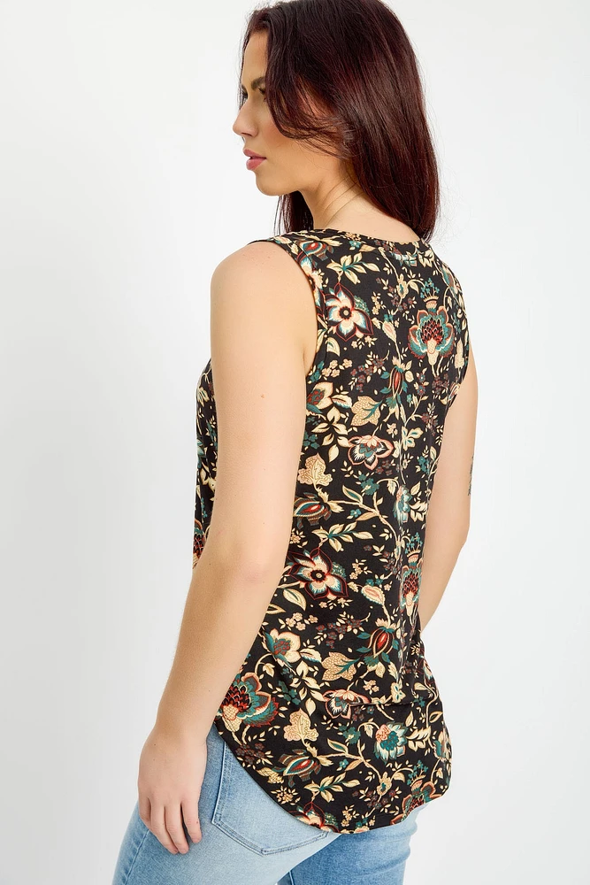 Boho Floral Sleeveless V-Neck Top