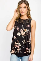Floral Sleeveless Top with Lace Trim