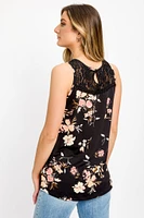 Floral Sleeveless Top with Lace Trim