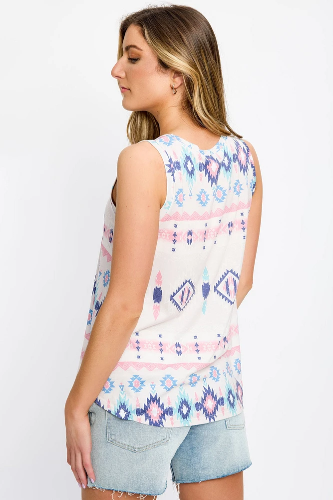 Abstract Crew-Neck Sleeveless Swing Tank