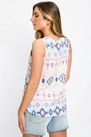 Abstract Crew-Neck Sleeveless Swing Tank