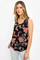Floral Scoop-Neck Sleeveless Tank with Shirttail Hem