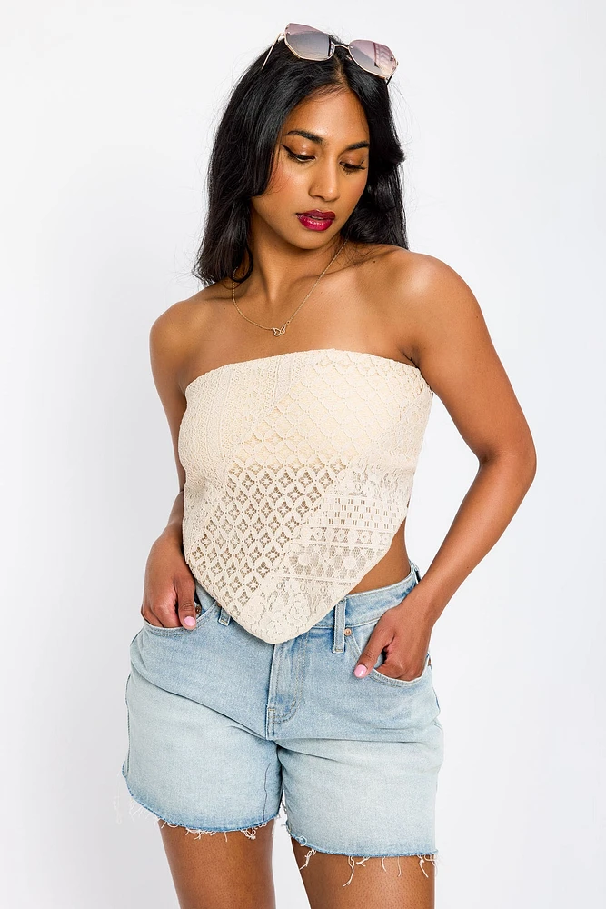 Lace Hanky-Hem Tube Top