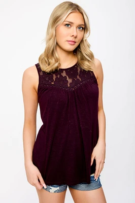 Lace Insert Sleeveless Top
