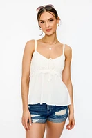 Crochet Spaghetti Strap V-Neck Babydoll Top