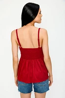 Crochet Spaghetti Strap V-Neck Babydoll Top