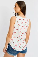 Cherry Print Sleeveless Scoop-Neck French Terry Tank