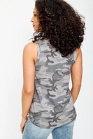 Camo Sleeveless Crew-Neck Swing Tank