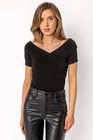 Ruched Crossover Off-the-Shoulder Bodysuit