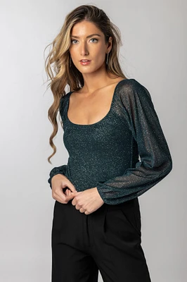 Glitter Mesh Balloon Sleeve Bodysuit