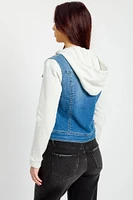 WallFlower Bella Wash Denim Jacket with Sweater Sleeves and Hood