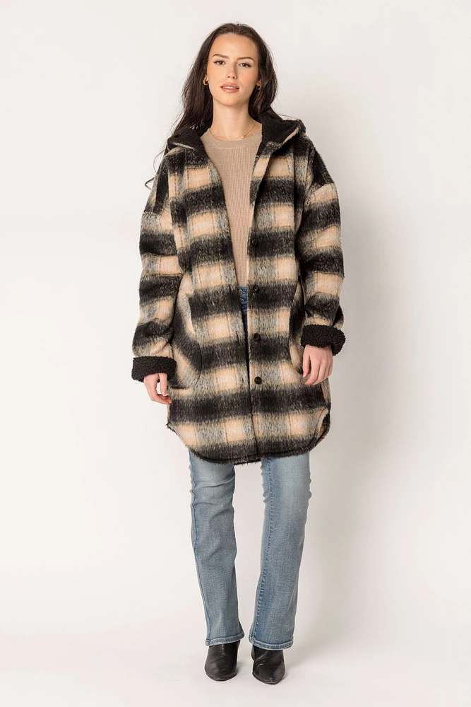 Plaid Shacket with Sherpa Trim