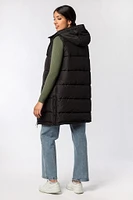 Hooded Midi Puffer Vest with Side Snaps