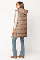 Hooded Midi Puffer Vest with Side Snaps