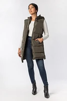 Hooded Midi Puffer Vest with Side Snaps