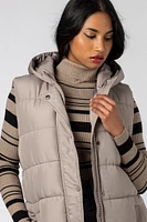 Hooded Midi Puffer Vest with Side Zippers