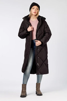 Quilted Puffer Hooded Coat with Side Snaps