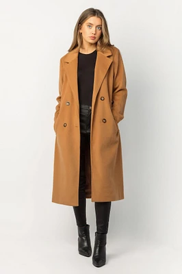 Camel Double-Breasted Belted Coat