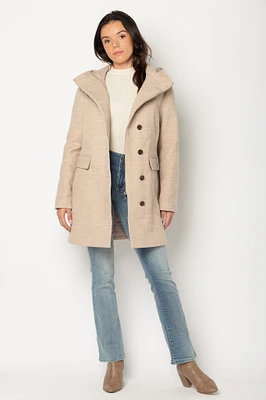 Buttoned Hooded Overcoat