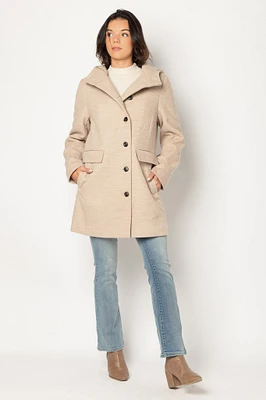 Buttoned Hooded Overcoat