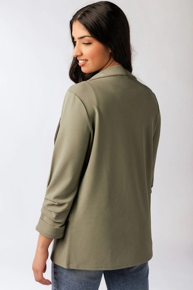 Stretch Crepe Blazer with Ruched Sleeves