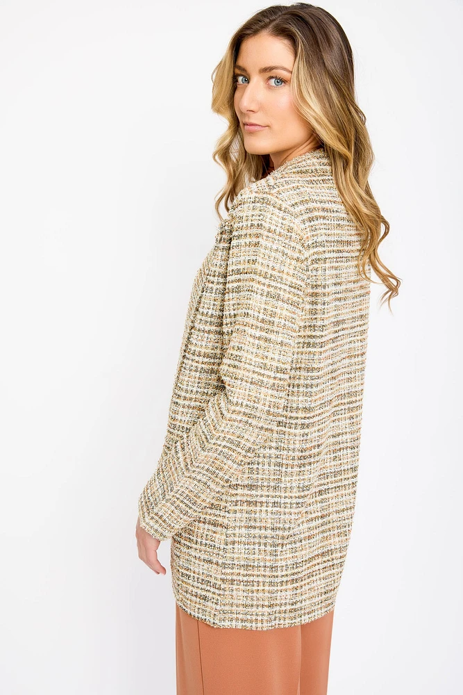 Flap Pockets Tweed Blazer