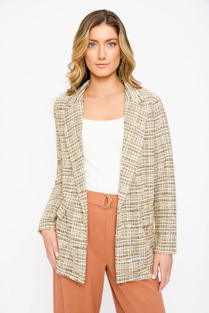 Flap Pockets Tweed Blazer