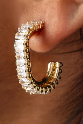 Baguette Rhinestone Oval Hoop Earrings