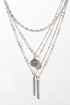 Triple Layer Necklace with Bar and Rhinestone Circle