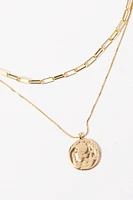 Layered Paperclip Chain Medallion Necklace