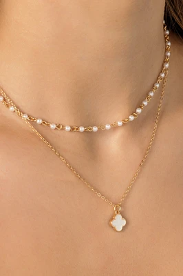 Pearl Clover Double Chain Necklace