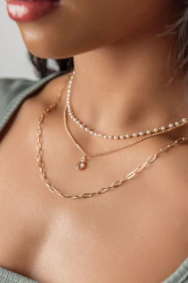 3-Pack Pearl and Chainlink Necklaces