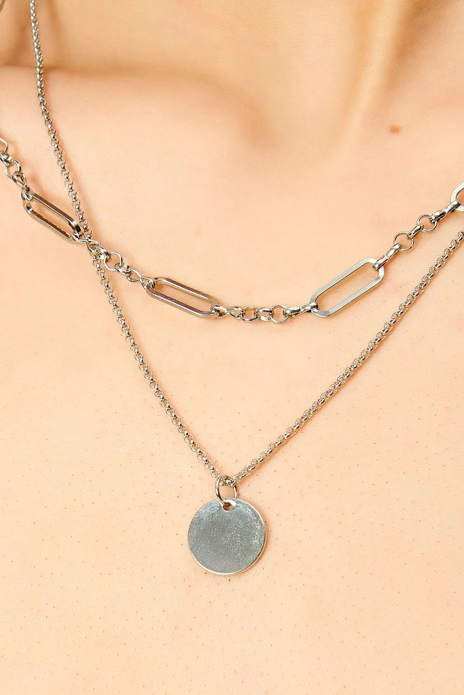 Circle Pendant Double-Row Necklace
