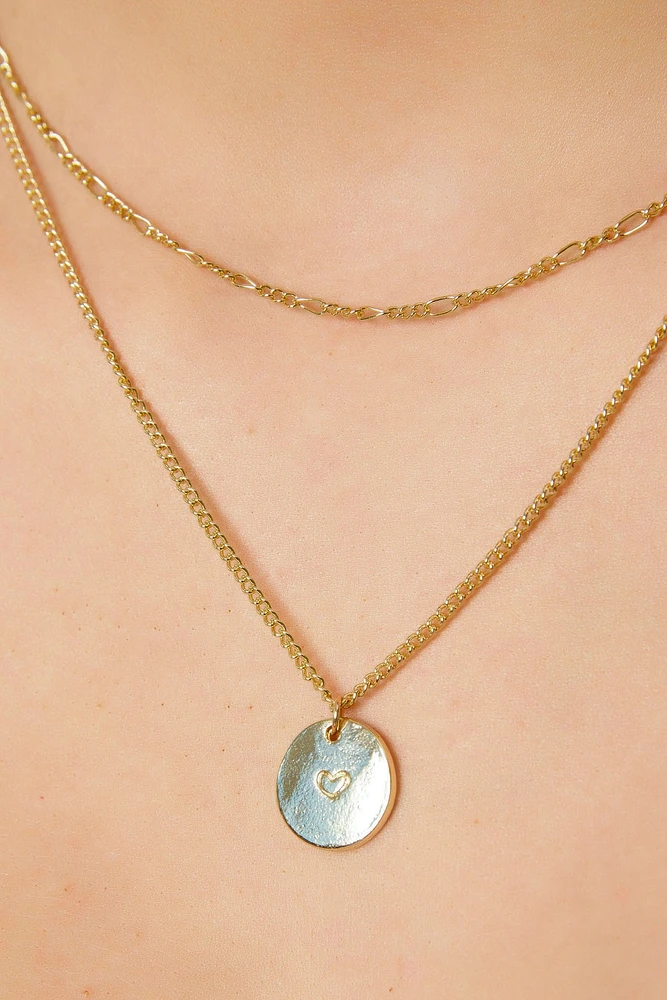 Engraved Heart Pendant Double-Strand Necklace
