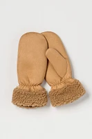 Faux Suede Mitten with Sherpa Cuff and Faux Fur Lining