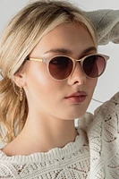 Rounded Plastic Sunglasses with Metal Trim