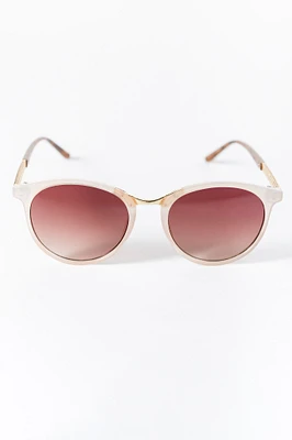 Rounded Plastic Sunglasses with Metal Trim