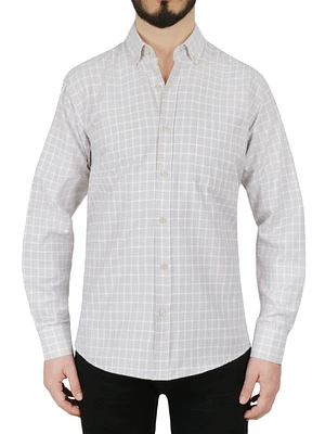 Beige Windowpane Checkered Dress Shirt