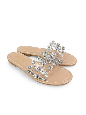 Clarissa Rhinestone Flat Sandal by Frederick's of Hollywood